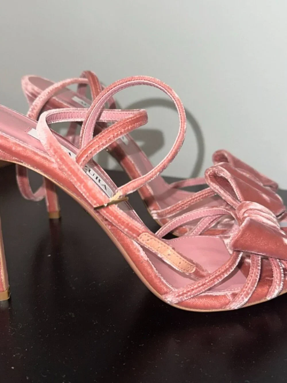 Aquazzura Black Tie 105 Bow-embellished Stiletto Sandals In Pink Velvet - Picture 2 of 8